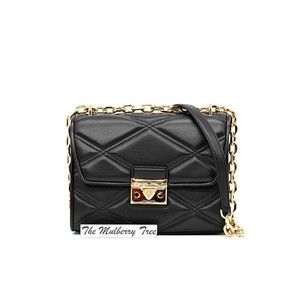 MICHAEL KORS SERENA Medium Black & Gold Vegan Non-Leather Shoulder Bag NWT $628